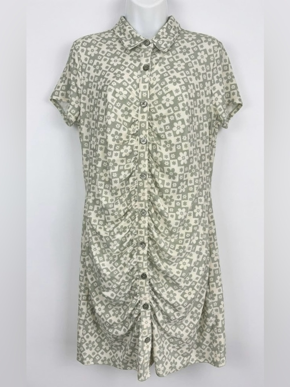 No Boundaries Olive & Cream Floral Button-Down Dress